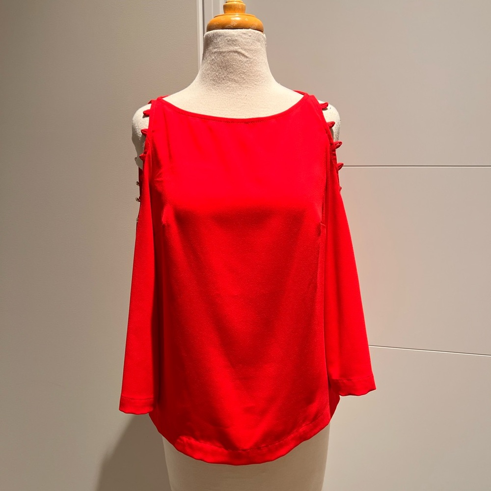 Trina Turk Vibrant Red Cold Shoulder Blouse